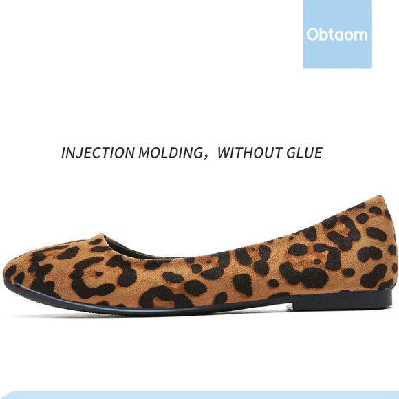 Obtaom Women Leopard Textile Closed Round Toe Slip on Ballet Flats Shoes - Picture 2 of 7